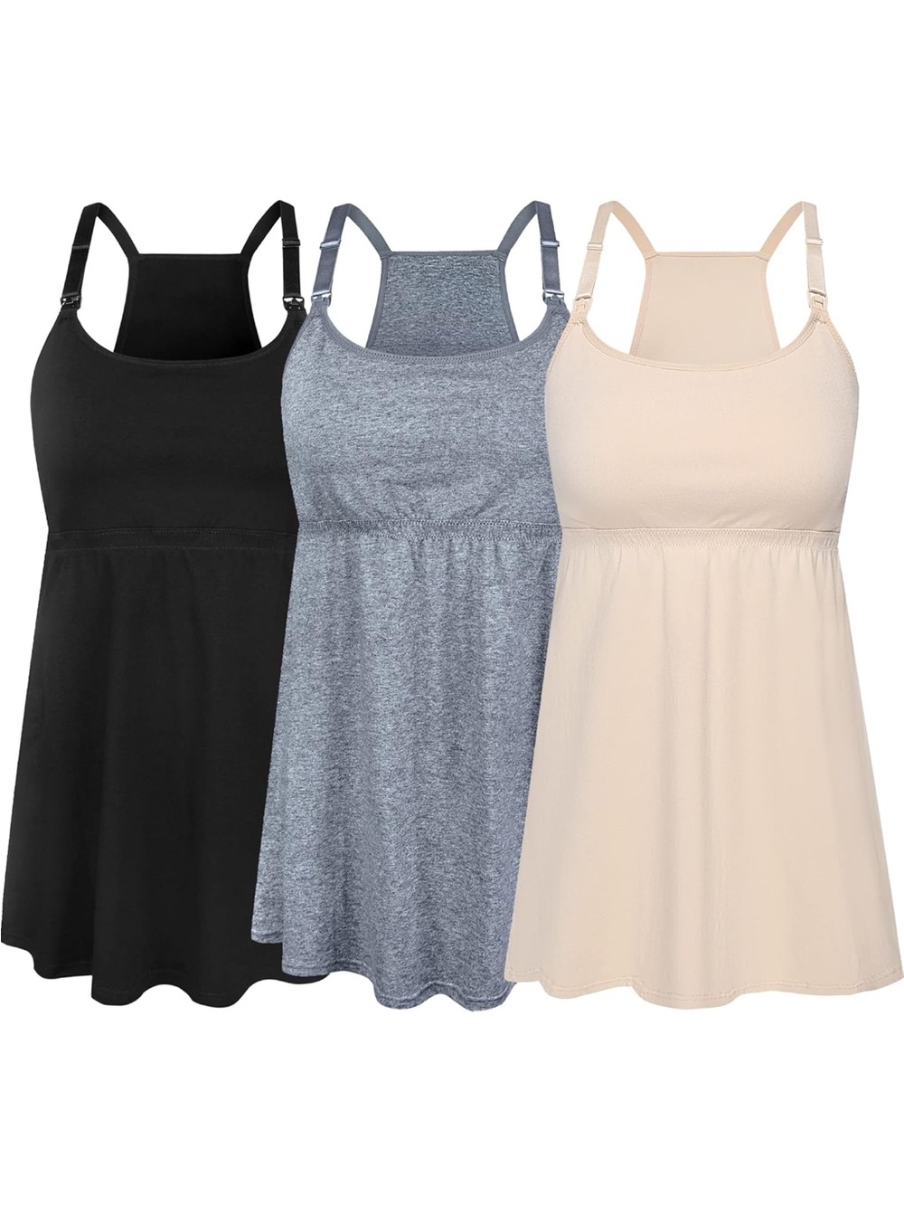 Everyday Scoop Neck Nursing Tank Top - Black, Heather Gray & Nude
